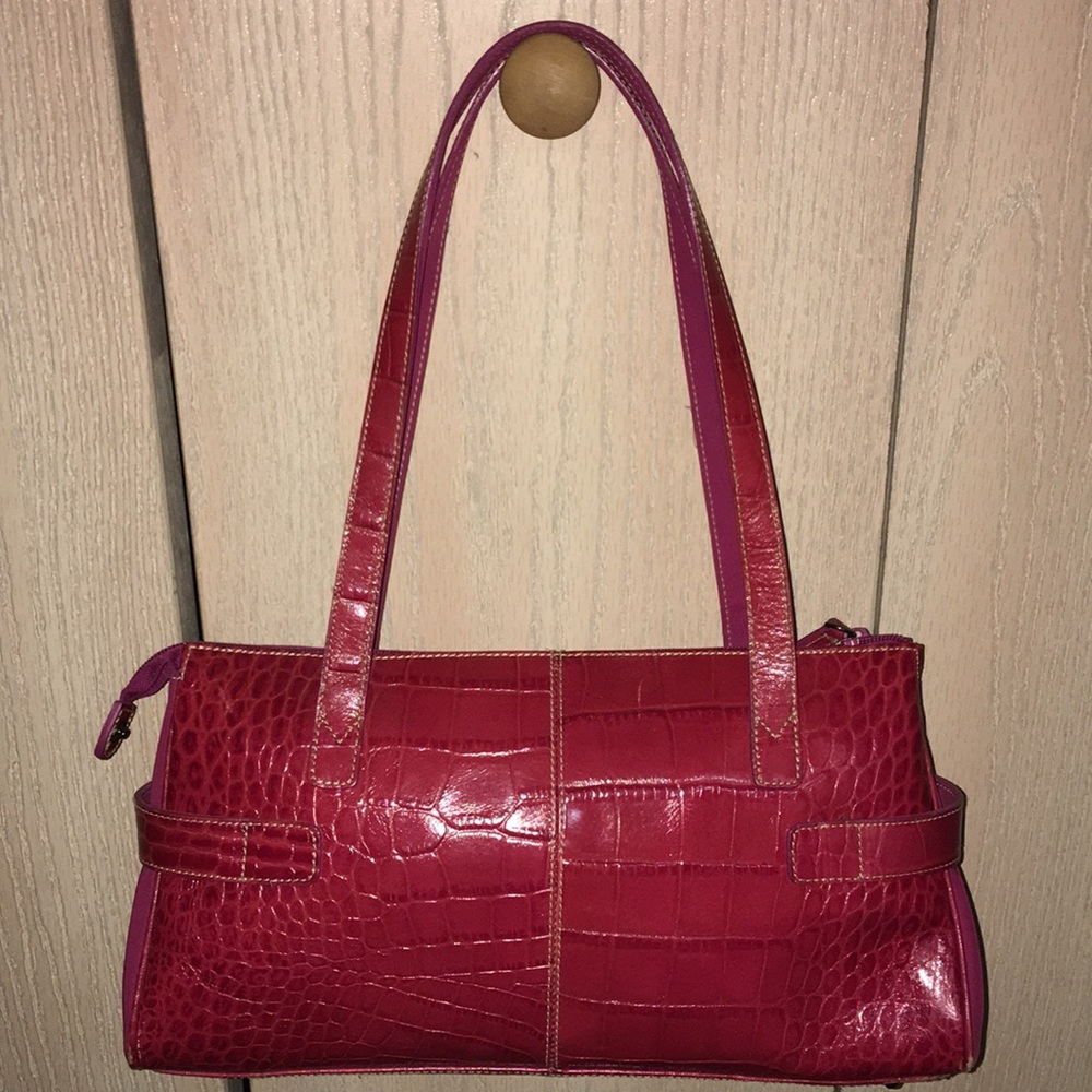 Franco Sarto Red Alligator Look Zip Top Shoulder